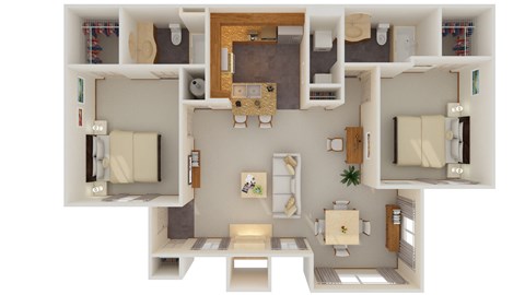 Floor plan for 2 beds, 2 baths, 1108 sqft